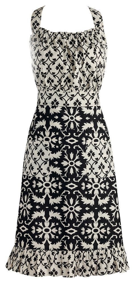 Black and White Mixed Print Vintage Apron