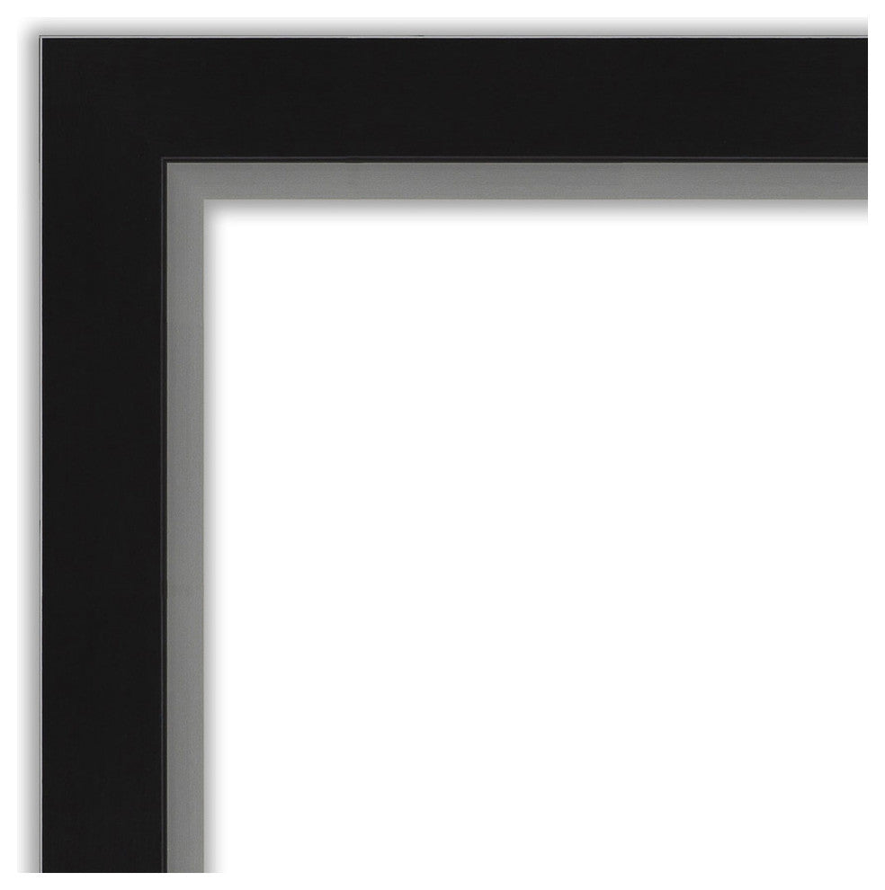 Eva Black Silver Narrow Beveled Bathroom Wall Mirror - 31 x 25 in.