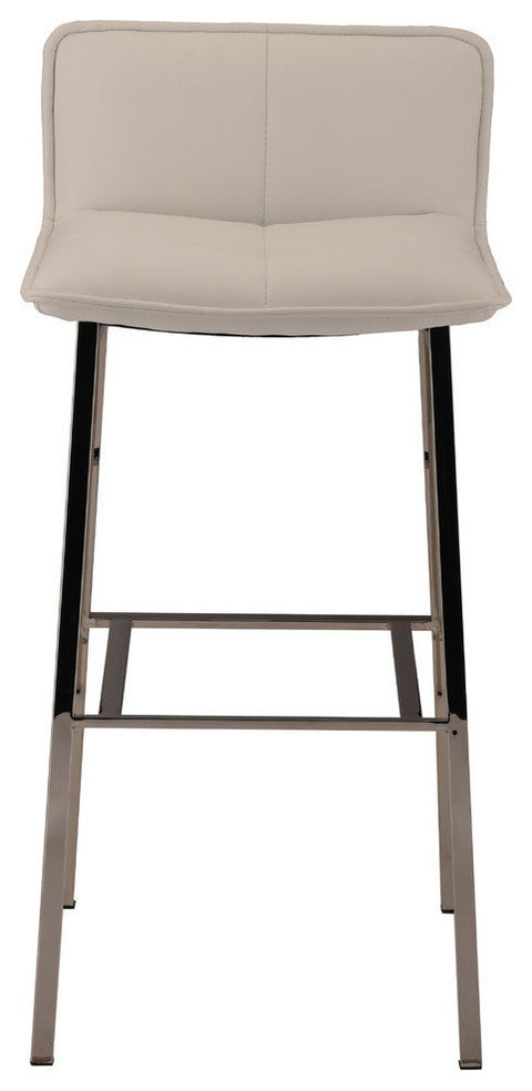 Sabrina Counter Stool, White Naugahyde Leather, Polished Stainless Steel