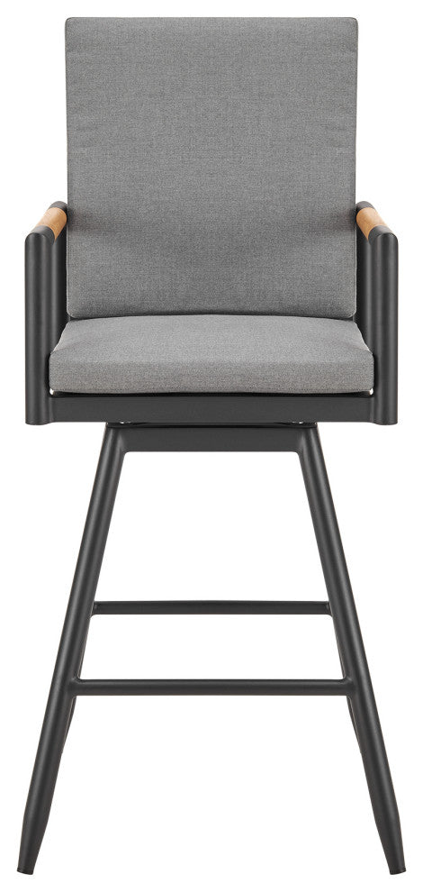 Crown Outdoor Patio Swivel Bar Stool Aluminum With Tan Rope/Dark Gray Cushions