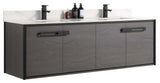 Oakville Wall Mount Bathroom Vanity, Black Coal Oak, 72", Black Hardware