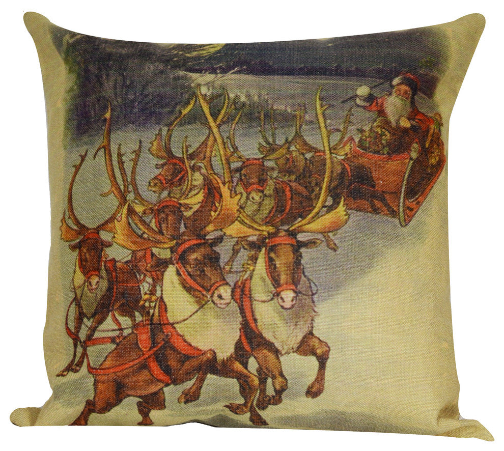 Santa With Sleigh Throw Pillow Cover Only