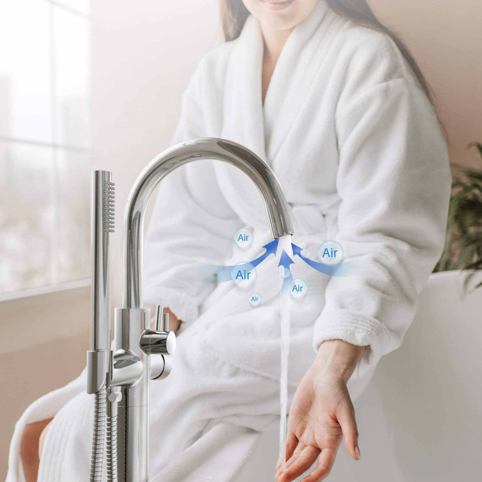 Circular Single Handle Floor Mounted Freestanding Tub Filler, Chrome