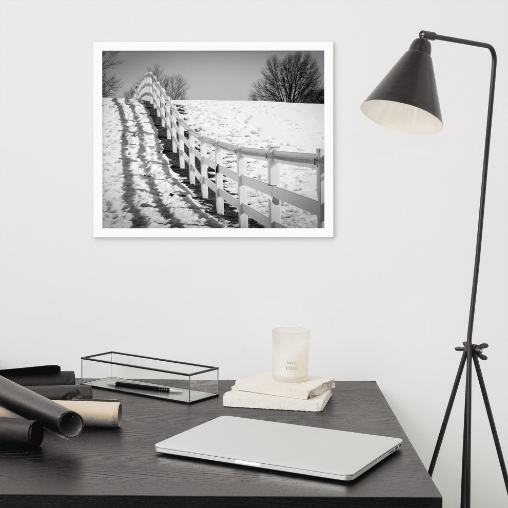 Endless Fences in Black & White Rural Landscape Framed Photo Paper Art Prints, White, 16" X 20"