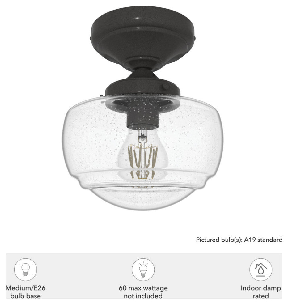 Saddle Creek Noble Bronze, Clear Seeded Glass 1 Light Mini Flush Mount Light