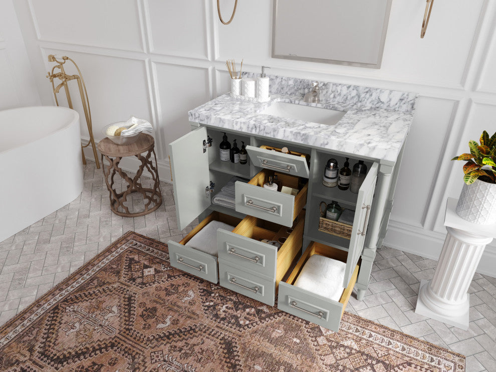 Aberdeen 42 Single Sink Bath Vanity in Coventry Gray 2" Carrara Marble