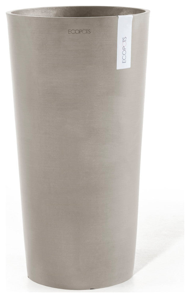 Ecopots Amsterdam Round Recycled Mid High Plastic Planter Flower Pot, Taupe, 26"