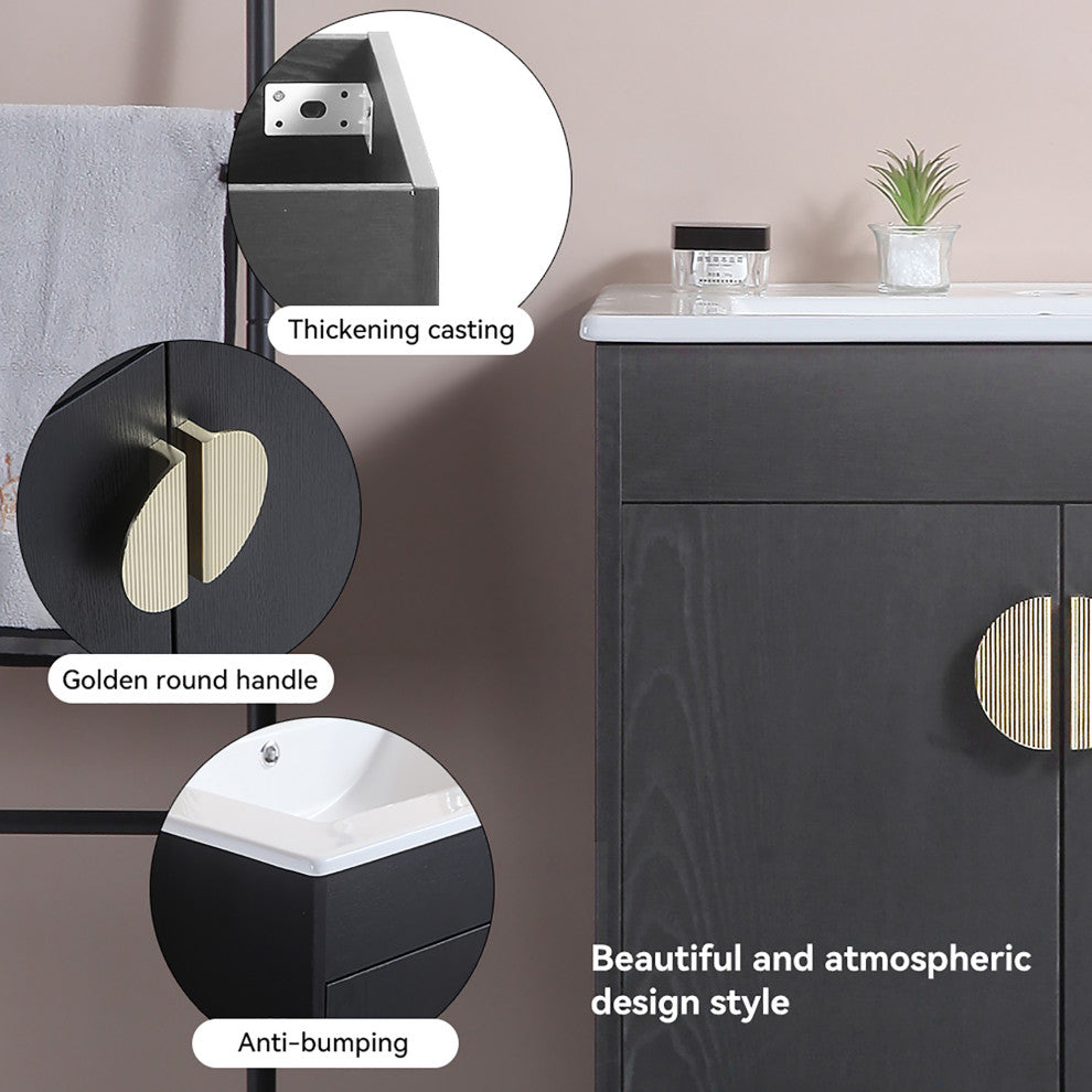 Plywood Freestanding Bath Vanity Set, Integrated Ceramic Sink, Black, 24" X 18"