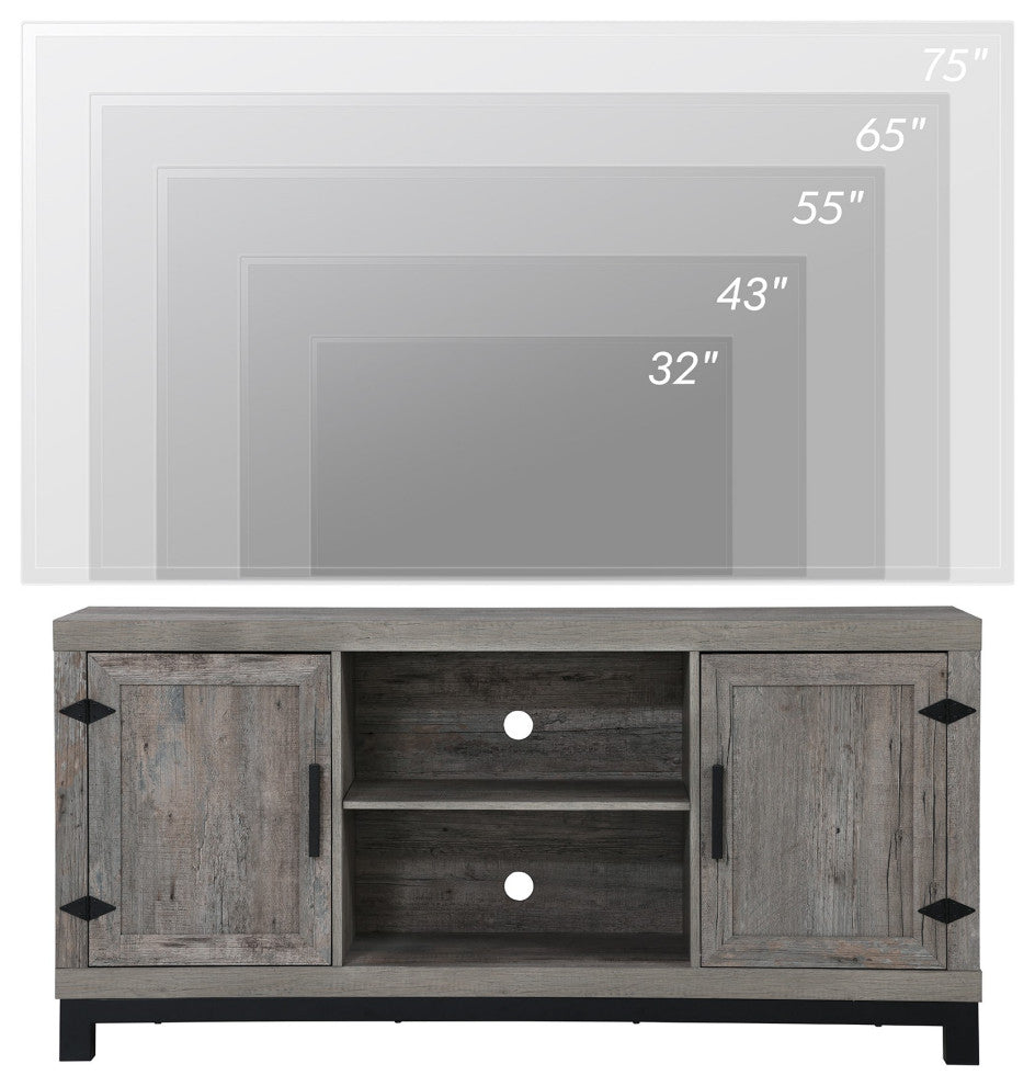 Rustic Gray Classic TV Stand With Adjustable Shelves