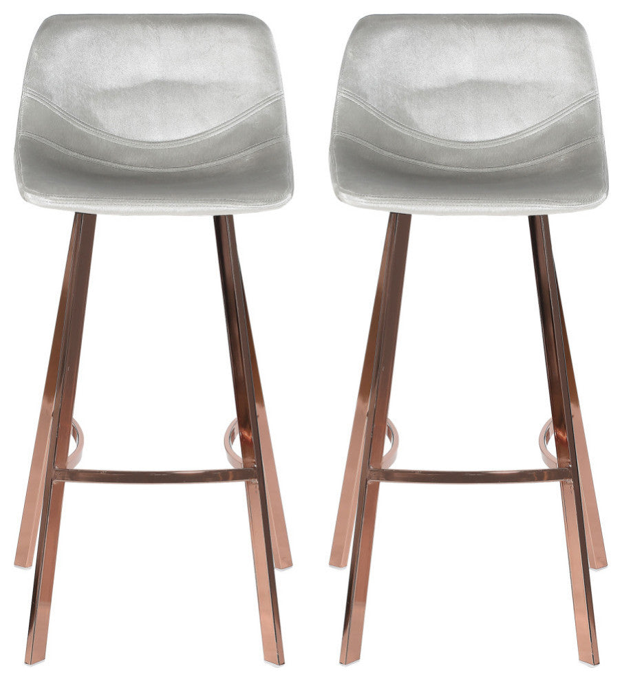 GDF Studio Rex Faux Snake Leather Brown Bar Stools, Set of 2, Silver/Rose Gold