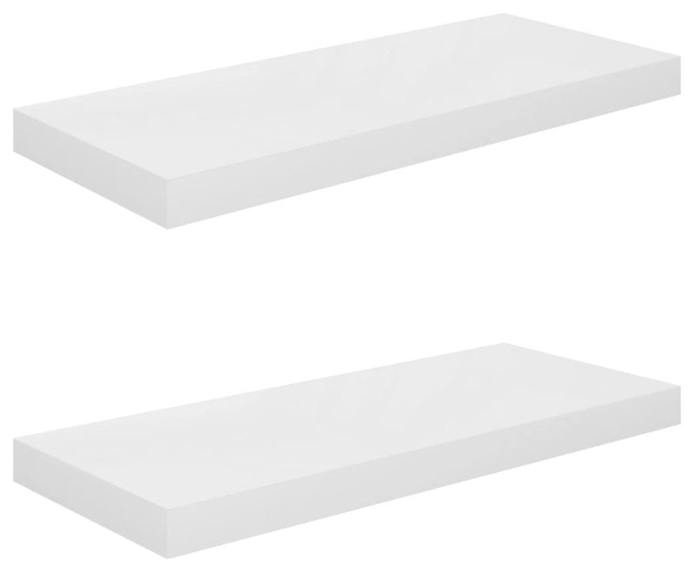 vidaXL Floating Wall Shelves 2-Piece High Gloss White 23.6"x9.3"x1.5" MDF