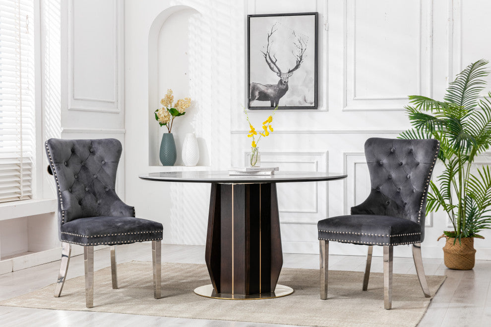 Home Beyond Tufted Velvet Wingback Dining Chairs Set of 2, Gray