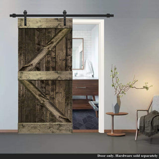 Stained Solid Pine Wood Sliding Barn Door, Espresso, 30"x84", K Series