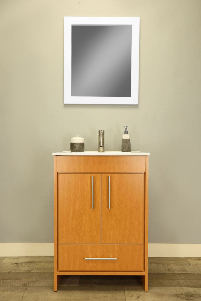 Pacific 24 Vanity With Ceramic Top and Brushed Nickel Handles, Honey Maple