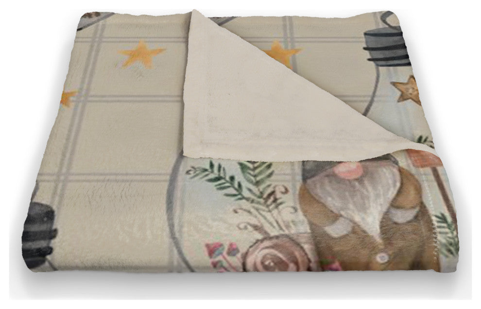 Cream and Gray Check Gnome Globe Pattern 50x60 Coral Fleece Blanket