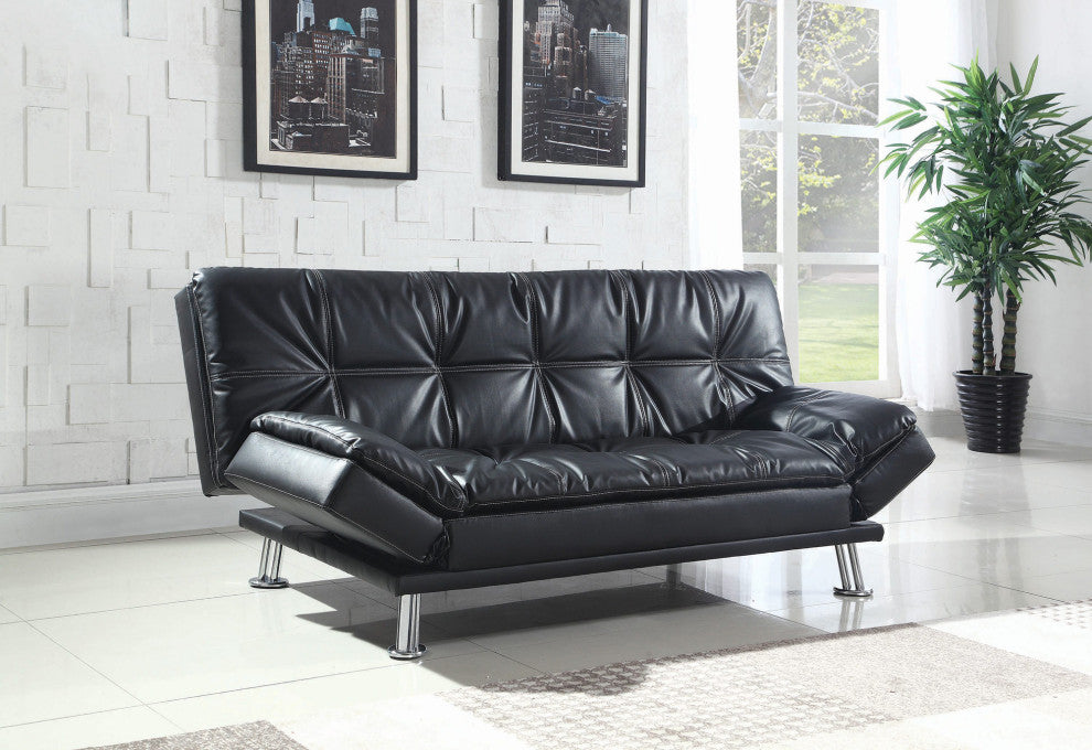 Upholstered Sofa Bed with Tufted Back, Black