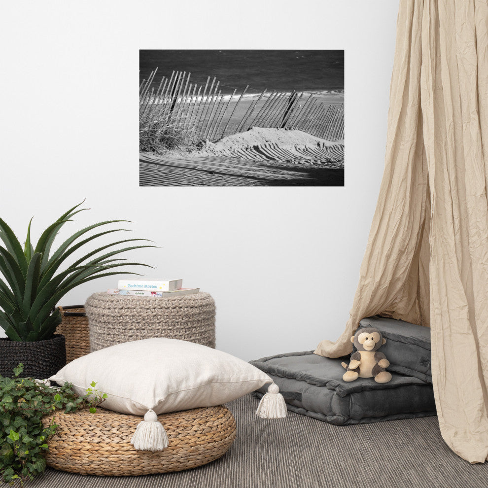 Sandy Beach Fence Landscape Photo, Beach Unframed Wall Art Print, 24" X 36"