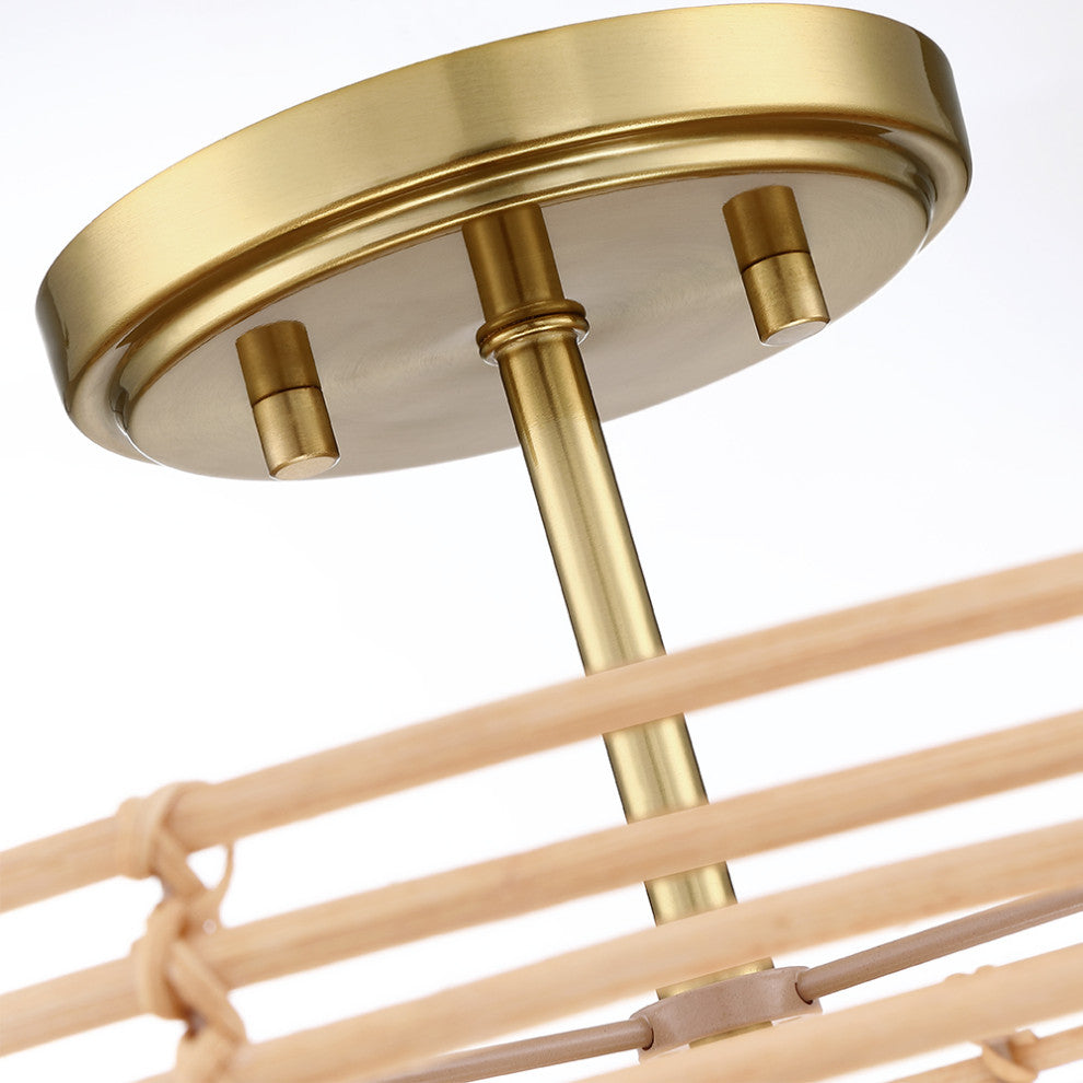 15.4"W 2-Light Bohemian Rattan Semi-Flush Mount Ceiling Light