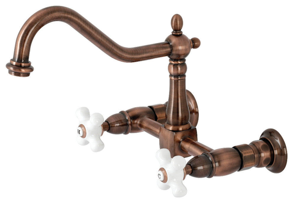 KS124PXAC Heritage Wall Mount Bridge Kitchen Faucet, Antique Copper