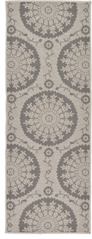 Unique Loom Gray Medallion Outdoor 2'x6' Runner Rug