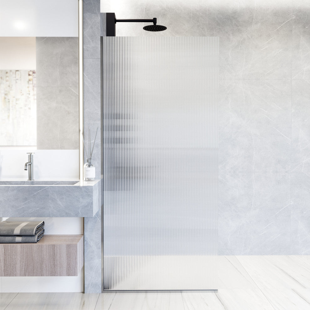 VIGO Zenith Frameless Fixed, Chrome, Shower Screen, 34" W X 74" H, Fluted Glass