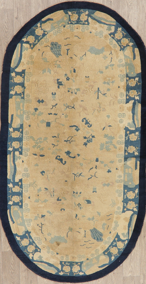 Consigned, Chinese Antique Traditional Hand-Knotted Area Rug, Yellow, 4x8