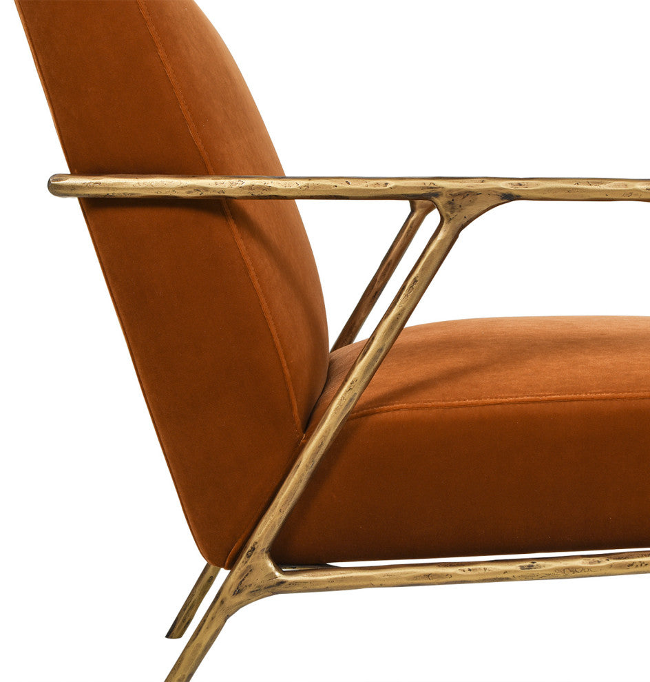 Aerin 24.5" Hammered Brass Accent Arm Chair, Burnt Orange