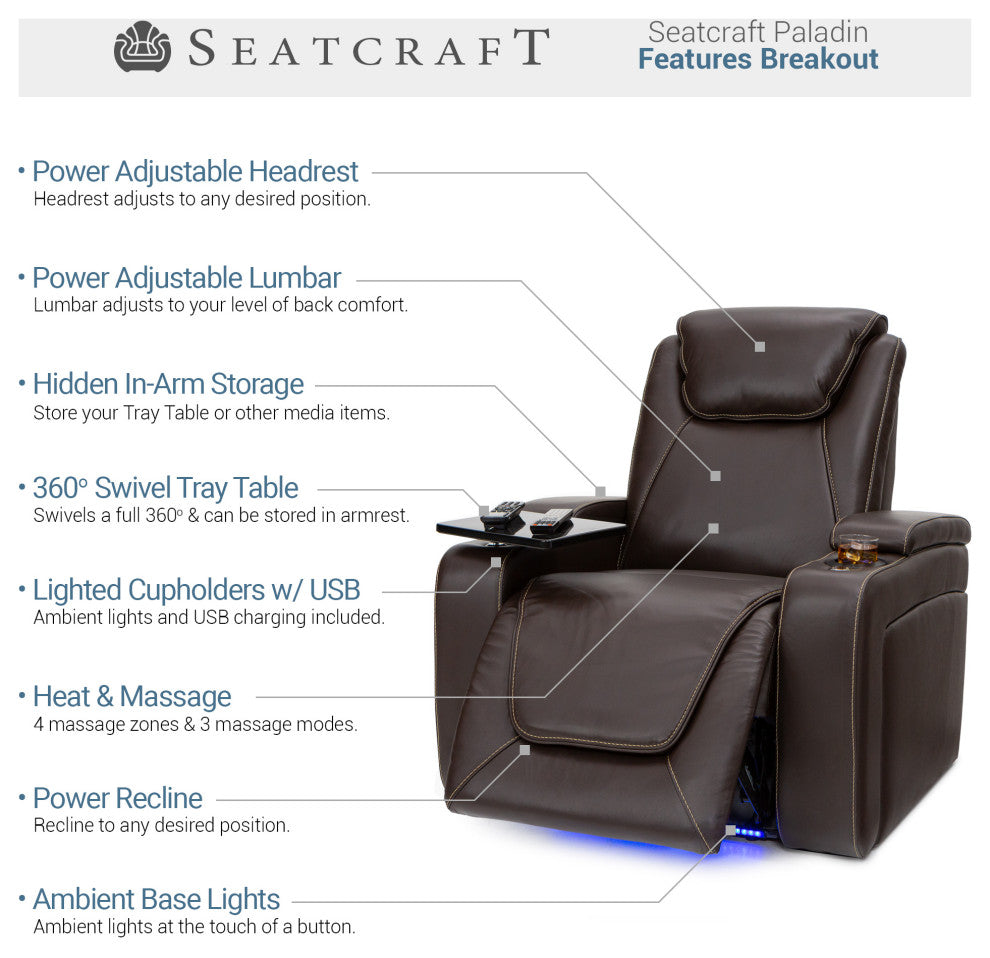 Seatcraft Paladin Home Theater Seating, Brown, Row of 1