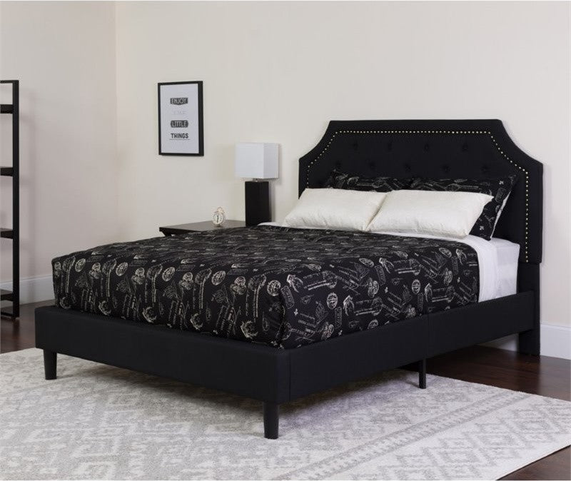 King Size Tufted Platform Bed, Black With Pocket Spring Mattress