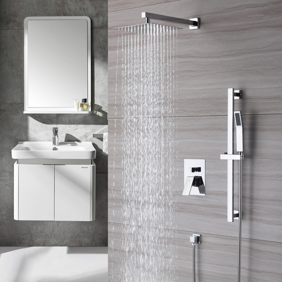 CASAINC 10" Luxury Wall Mounted Shower System Set w Sliding Handheld Rod, Chrome