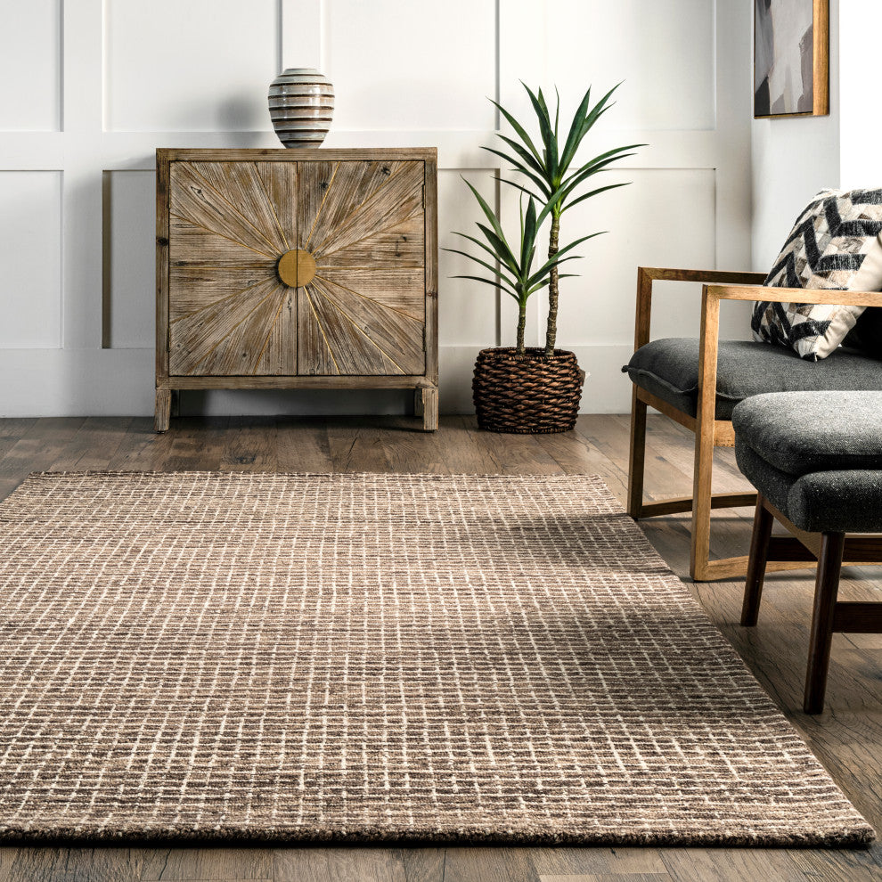 Melrose Checked Wool Area Rug, Brown 6''x9''