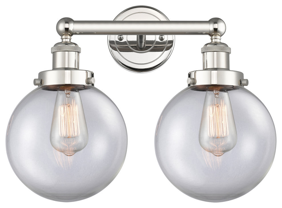 Edison Large Beacon 2-Light 16" Vanity Light, Polished Nickel With Clear Shade