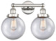 Edison Large Beacon 2-Light 16" Vanity Light, Polished Nickel With Clear Shade