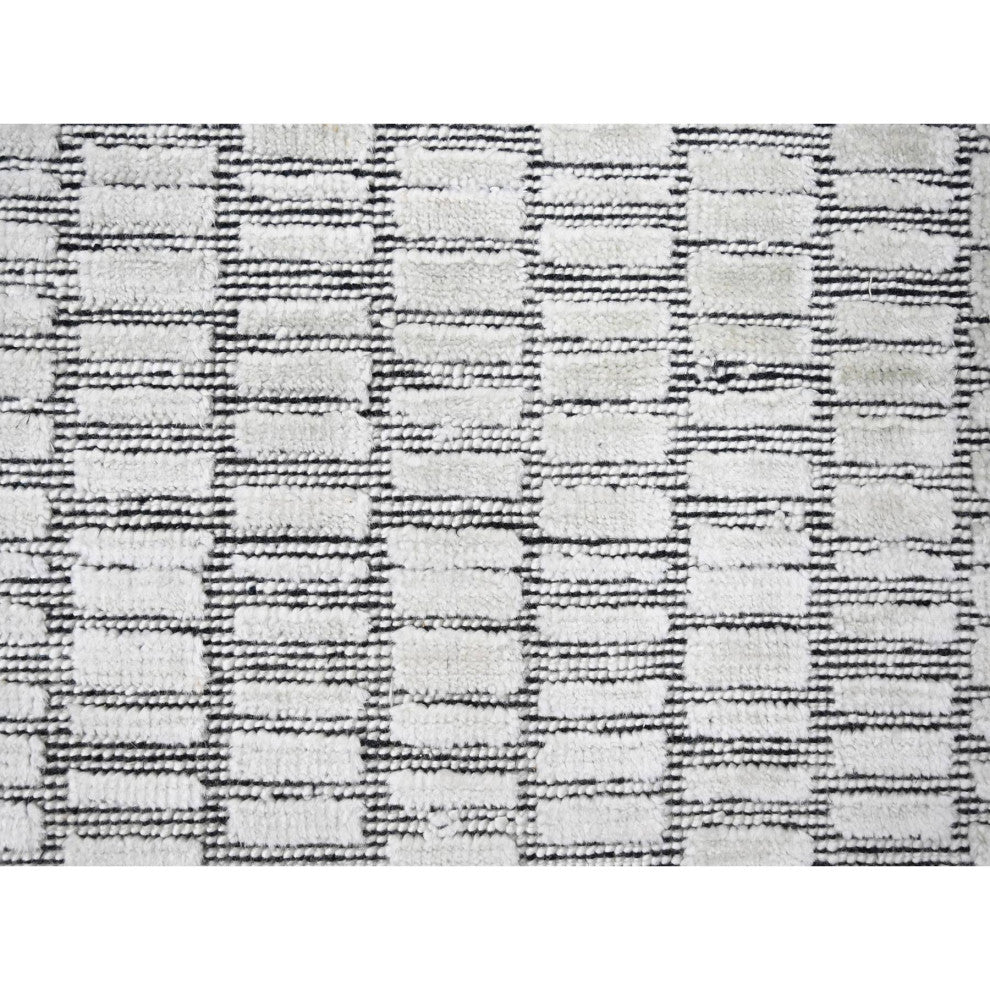 Pearl White Modern Roman Tile Design Hand Loomed Oriental Rug, 9'x11'9"
