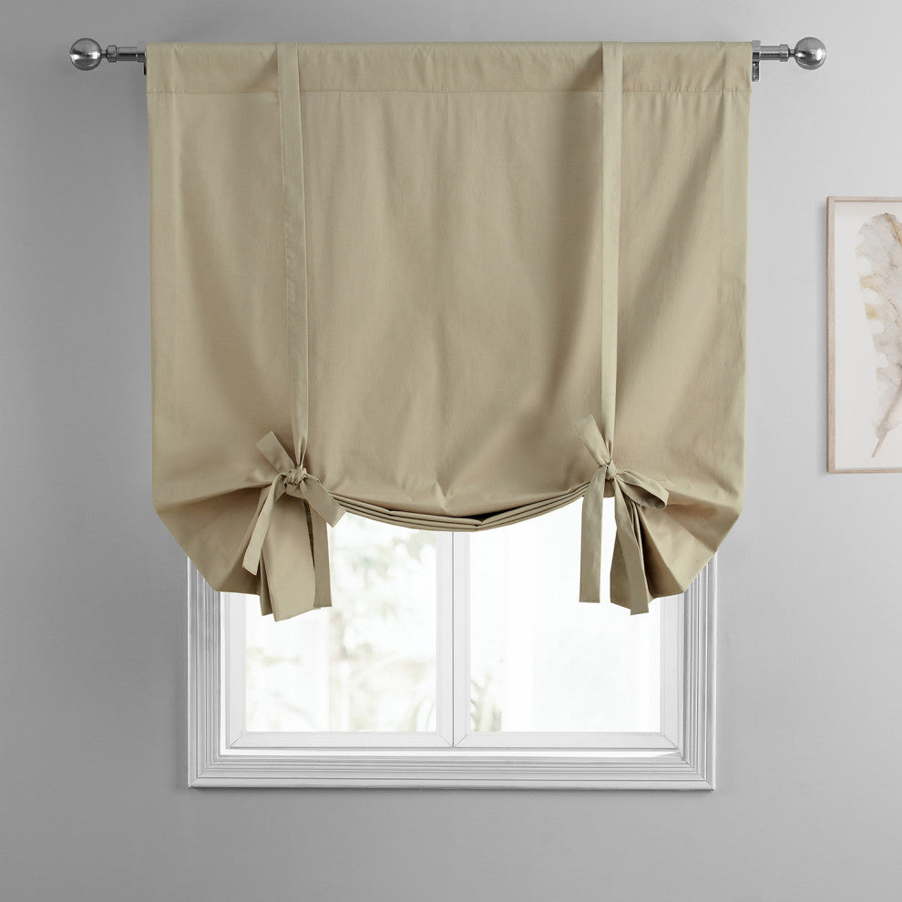 Solid Cotton Tie-Up Window Shade Single Panel, 46W x 63L, Sandstone, 46w X 63l