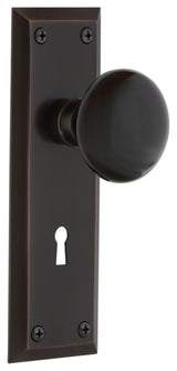 New York With Keyhole Privacy Porcelain Door Knob, Timeless Bronze