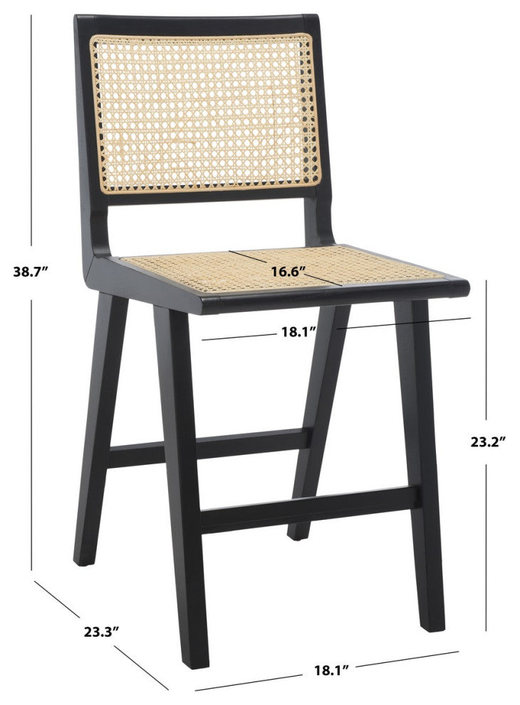 Safavieh Couture Hattie French Cane Counter Stool, Black/Natural