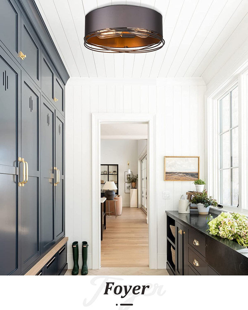 2 Light Industrial Ceiling Light Fixture, Farmhouse, Flush Mount