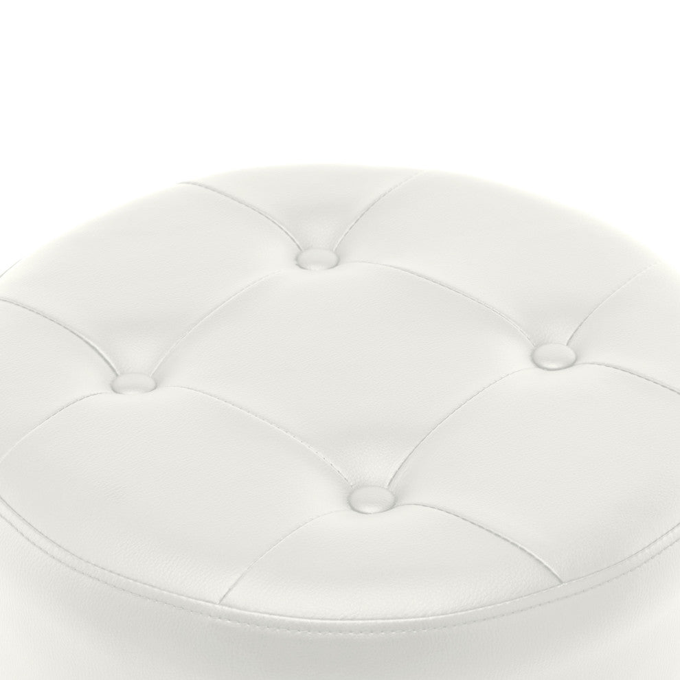 Round Swivel Faux Leather Vanity Stool, White, Standard