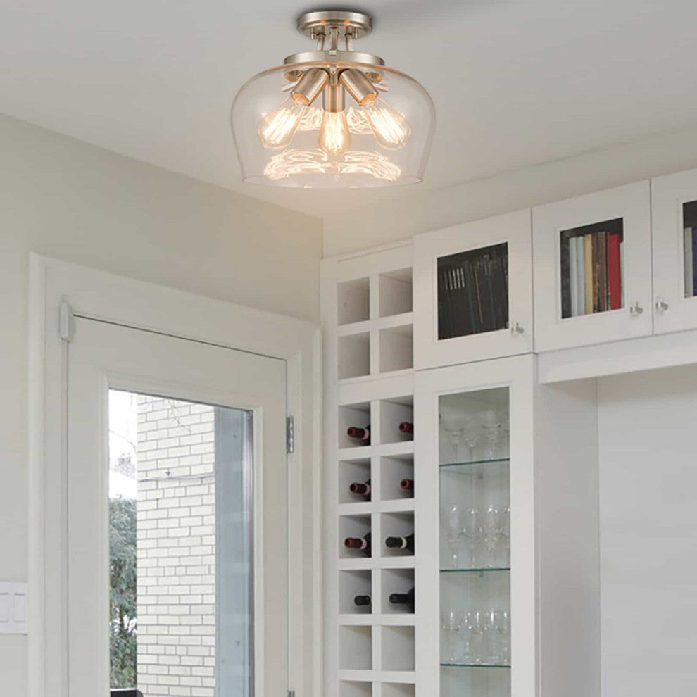 3-Light Glass Ceiling Lights, Brushed Nickel