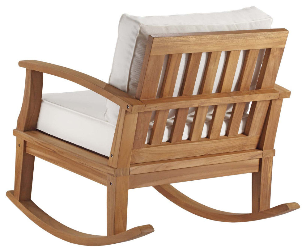 Lounge Rocking Chair, Wood, Brown Natural White, Modern, Outdoor Patio Bistro