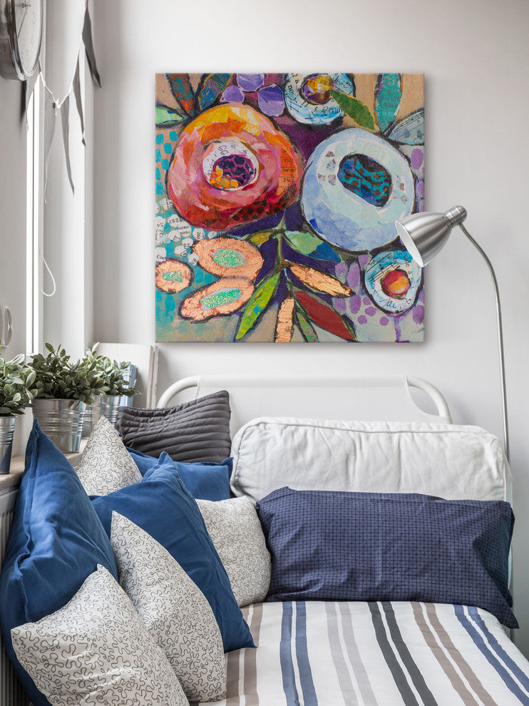 "Plastered Flowers" Painting Print on Wrapped Canvas, 24x24