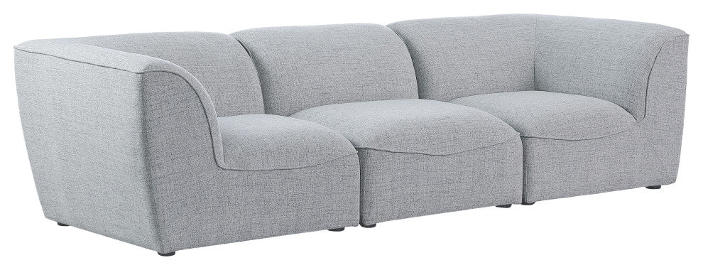 Miramar Linen Textured Fabric Upholstered 3-Piece Modular Sofa, Grey