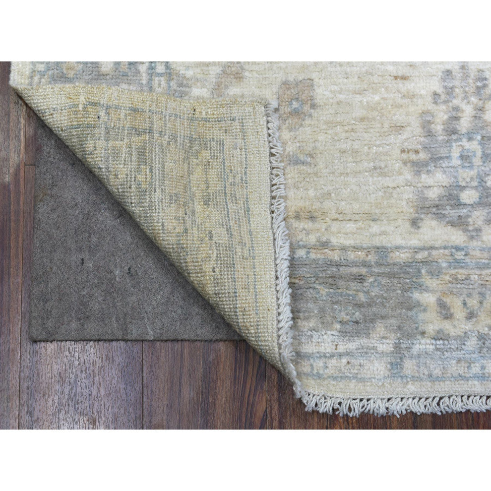 Beige Angora Oushak with All Over Design Hand Knotted Afghan Wool Rug, 4'0"x6'0"