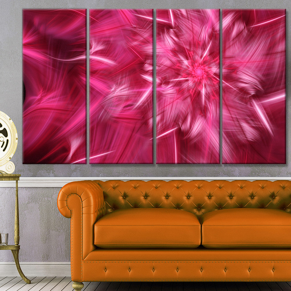 Rotating Fractal Pink Fireworks, Floral Canvas Art Print, 48"x28", 4 Panels