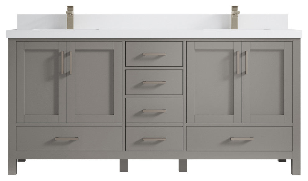 Malibu 72 Double Sink Bath Vanity in Elephant Skin Gray 2" White Quartz