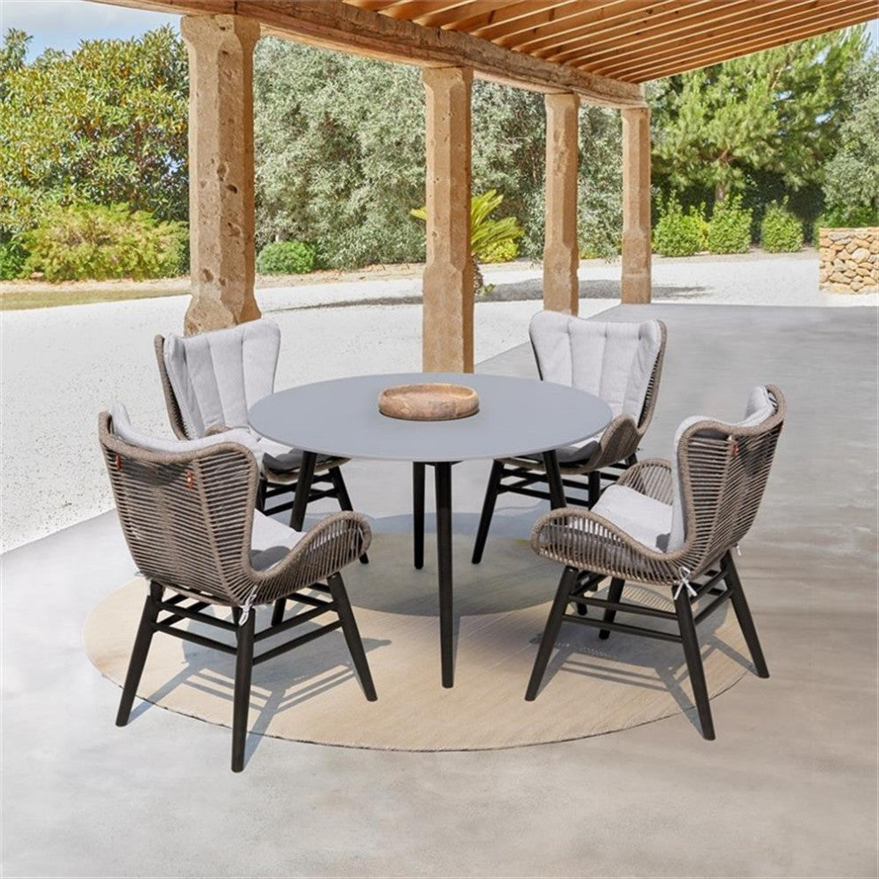 Armen Living Fanny Outdoor Fabric/Wood Dining Chair in Truffle Gray/Black