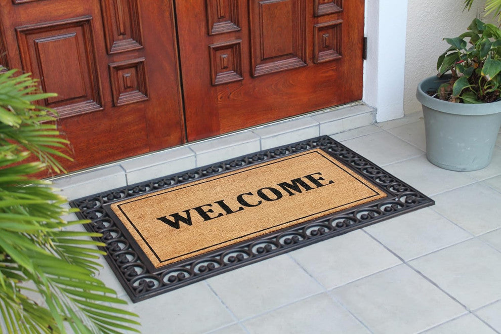 A1HC Welcome Rubber And Coir Paisley Border Double Doormat, 30"X48"