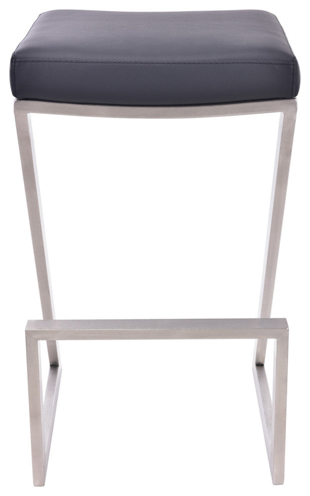 26" Contempo Black Faux Leather and Stainless Backless Bar Stool