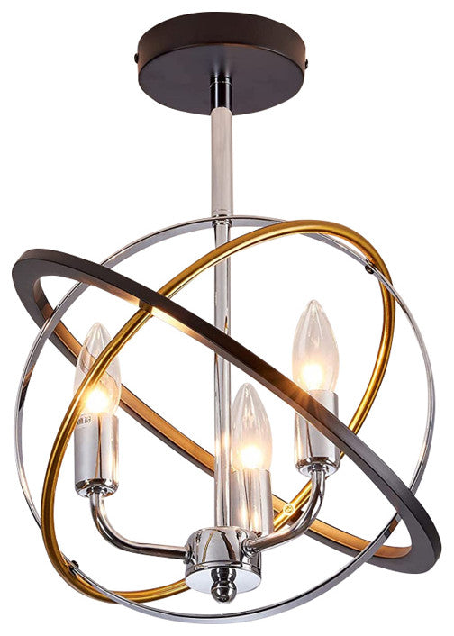 3 Light Farmhouse Semi Flush Mount Ceiling Light, Industrial Vintage, Globe